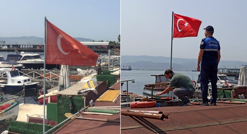 Büyükşehir Zabıtası rengi solan Türk Bayrağını yenisiyle değiştirdi